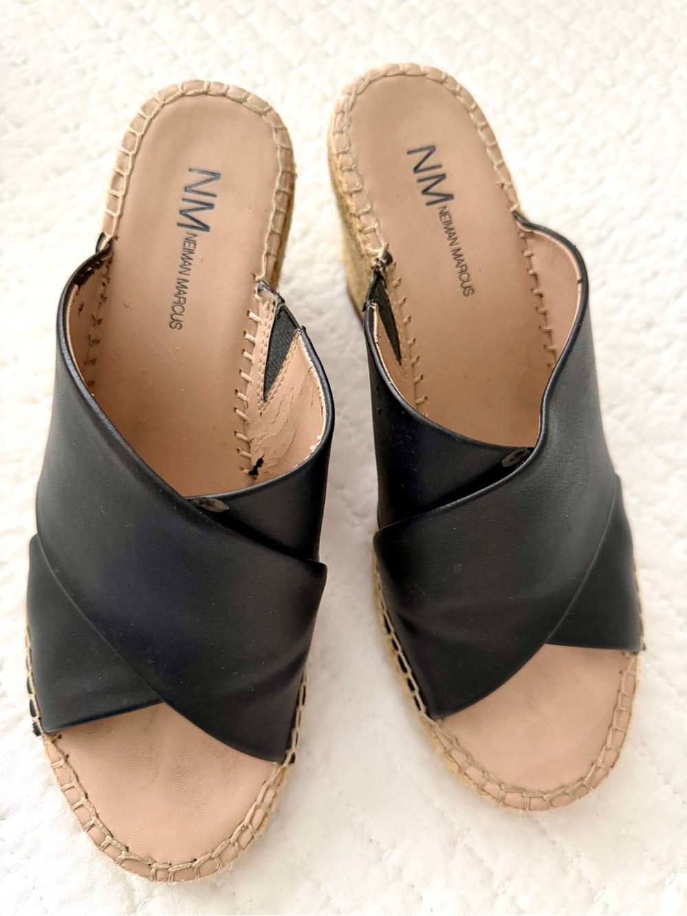 Neiman Marcus Black Crisscross Espadrille slides size 8